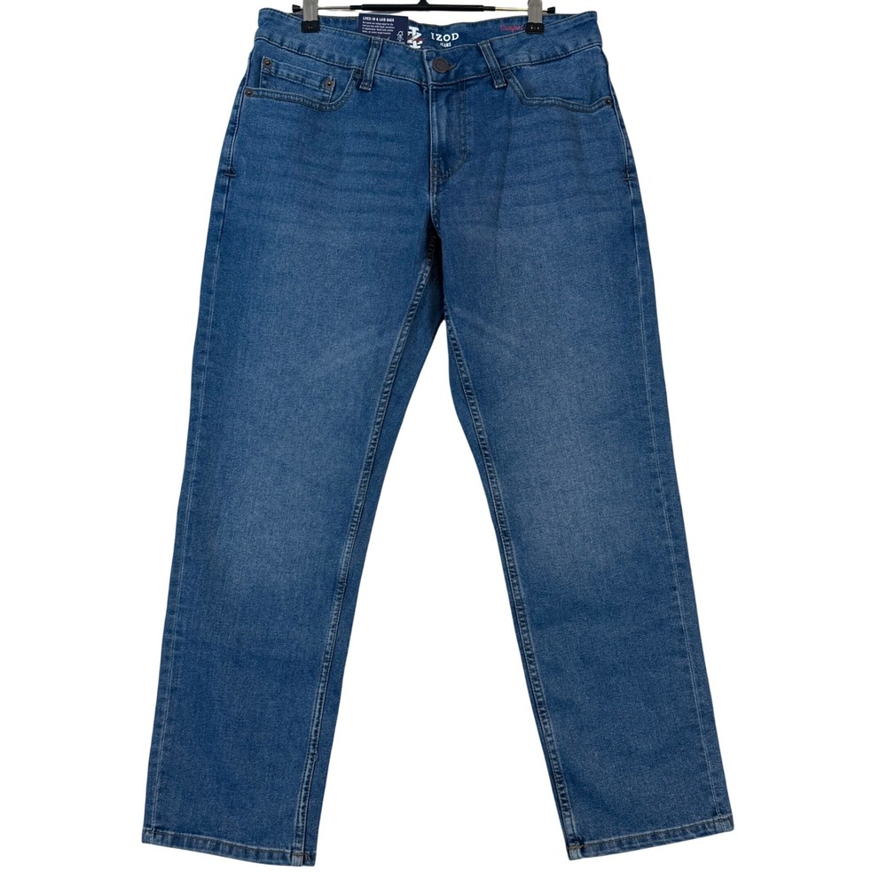 Izod Saltwater Mens Straight Fit Stretch Denim Jeans Blue 30x29 Dad Core Casual
